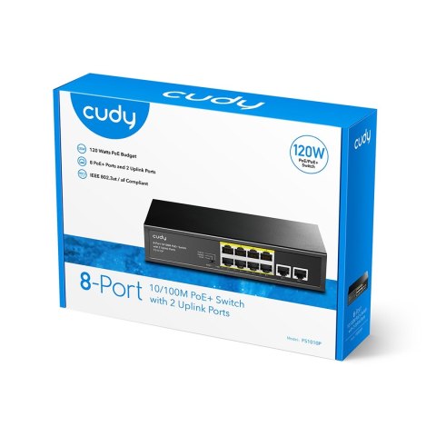 PoE+ Switch Cudy with 2 Uplink Ports 120W 8-Port 10/100M PoE+ Switch Cudy with 2 Uplink Ports 120W 8-Port 10/100M