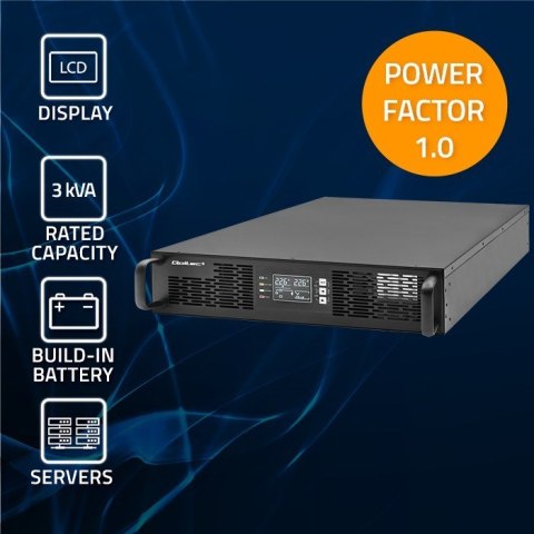 QOLTEC ZASILACZ AWARYJNY DO RACK 3KVA | 3000W | POWER FACTOR 1.0 | LCD | EPO | USB | ON-LINE QOLTEC ZASILACZ AWARYJNY DO RACK 3KVA | 3000W | POWER FACTOR 1.0 | LCD | EPO | USB | ON-LINE