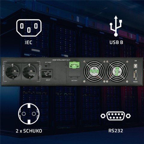 QOLTEC ZASILACZ AWARYJNY DO RACK 3KVA | 3000W | POWER FACTOR 1.0 | LCD | EPO | USB | ON-LINE QOLTEC ZASILACZ AWARYJNY DO RACK 3KVA | 3000W | POWER FACTOR 1.0 | LCD | EPO | USB | ON-LINE