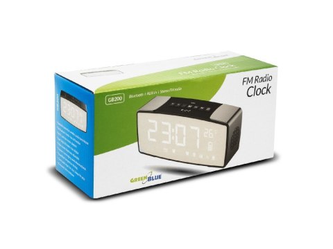 Radiobudzik bluetooth GreenBlue, FM, aux-in, 6W, temperatura, alarm, zegar, akumulator 2200mAh, GB200 Radiobudzik bluetooth GreenBlue, FM, aux-in, 6W, temperatura, alarm, zegar, akumulator 2200mAh, GB200