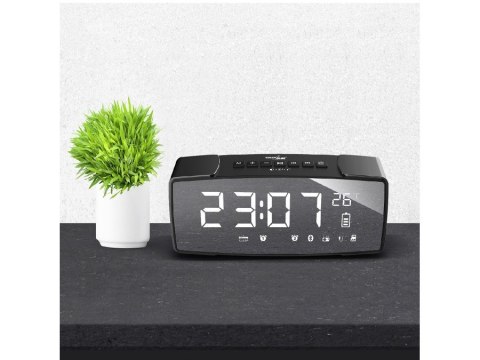 Radiobudzik bluetooth GreenBlue, FM, aux-in, 6W, temperatura, alarm, zegar, akumulator 2200mAh, GB200 Radiobudzik bluetooth GreenBlue, FM, aux-in, 6W, temperatura, alarm, zegar, akumulator 2200mAh, GB200