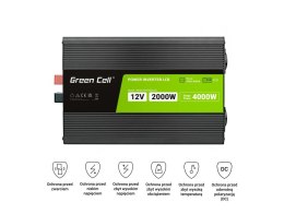 PRZETWORNICA NAPIĘCIA Green Cell PowerInverter LCD 12V -> 230V 2000W/4000W CZYSTA SINUSOIDA