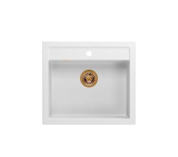 Zlewozmywak granitowy QUADRON BILL 110 biały wpuszczany + syfon save space w kolorze PVD