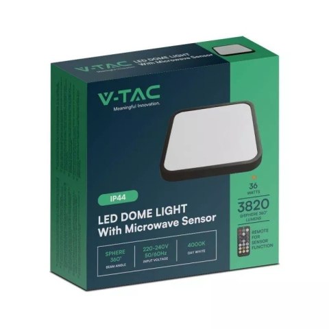 Plafon V-TAC 36W LED Kwadrat 42x42cm Natynkowy Pilot Czujnik Ruchu IP44 Czarny VT-8630S 4000K 3820lm Plafon V-TAC 36W LED Kwadrat 42x42cm Natynkowy Pilot Czujnik Ruchu IP44 Czarny VT-8630S 4000K 3820lm
