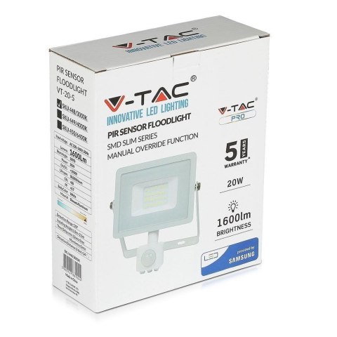 Projektor LED V-TAC 20W SAMSUNG CHIP Czujnik Ruchu Funkcja Cut-OFF Biały VT-20-S-B 6400K 1600lm 5 Lat Gwarancji Projektor LED V-TAC 20W SAMSUNG CHIP Czujnik Ruchu Funkcja Cut-OFF Biały VT-20-S-B 6400K 1600lm 5 Lat Gwarancji