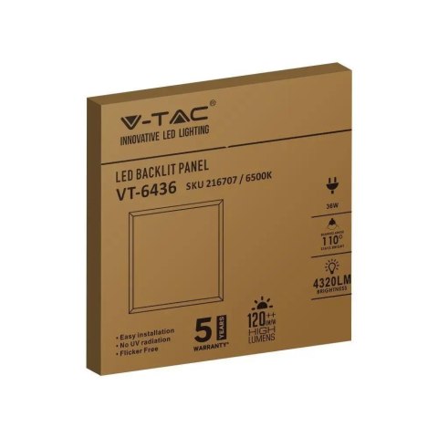 Panel LED V-TAC 36W 600x600 LED Backlight 33mm 120Lm/W VT-6436 6400K 4320lm 5 Lat Gwarancji Panel LED V-TAC 36W 600x600 LED Backlight 33mm 120Lm/W VT-6436 6400K 4320lm 5 Lat Gwarancji