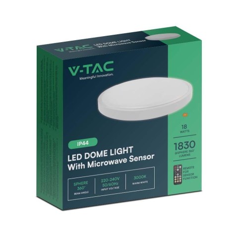Plafon V-TAC 18W LED Okrągły 25cm Natynkowy Pilot Czujnik Ruchu IP44 Biały VT-8618S 4000K 1830lm Plafon V-TAC 18W LED Okrągły 25cm Natynkowy Pilot Czujnik Ruchu IP44 Biały VT-8618S 4000K 1830lm