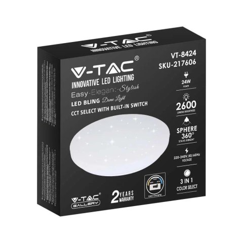Plafon V-TAC 24W Gwiazdy Zmiana Koloru CCT fi.350 VT-8424 3000K-6400K 2600lm Plafon V-TAC 24W Gwiazdy Zmiana Koloru CCT fi.350 VT-8424 3000K-6400K 2600lm