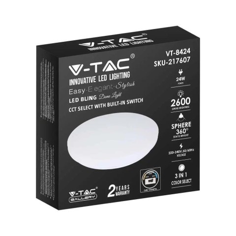Plafon V-TAC 24W Mleczny Zmiana Koloru CCT fi.350 VT-8424 3000K-6400K 2600lm Plafon V-TAC 24W Mleczny Zmiana Koloru CCT fi.350 VT-8424 3000K-6400K 2600lm
