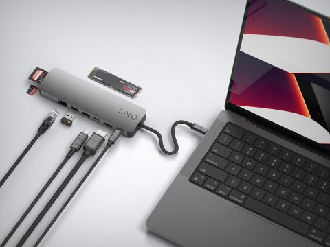 LINQ HUB USB-C 9IN1 SSD PRO MULTIPORT (HDMI, USB-C, RJ45, 2XUSB-A, USB-C PD100W DO ZASILANIA, SLOT MICROSD/TF/SD, NVME M.2) LINQ HUB USB-C 9IN1 SSD PRO MULTIPORT (HDMI, USB-C, RJ45, 2XUSB-A, USB-C PD100W DO ZASILANIA, SLOT MICROSD/TF/SD, NVME M.2)