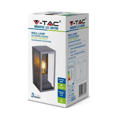 Oprawa Ścienna Elewacyjna LOFT V-TAC 1xE27 IP44 Czarny MAT VT-837 3 Lata Gwarancji Oprawa Ścienna Elewacyjna LOFT V-TAC 1xE27 IP44 Czarny MAT VT-837 3 Lata Gwarancji
