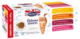 BUTCHER'S Delicious Dinners Jumbo Pack - mokra karma dla kota - 40x100 g (WYPRZEDAŻ)