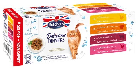 BUTCHER'S Delicious Dinners Jumbo Pack - mokra karma dla kota - 40x100 g (WYPRZEDAŻ) BUTCHER'S Delicious Dinners Jumbo Pack - mokra karma dla kota - 40x100 g (WYPRZEDAŻ)