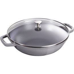 Wok żeliwny z pokrywką Staub - 30 cm, Grafitowy