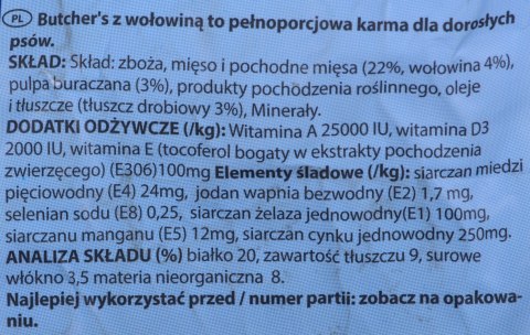BUTCHER'S z wołowiną 3kg (WYPRZEDAŻ) BUTCHER'S z wołowiną 3kg (WYPRZEDAŻ)