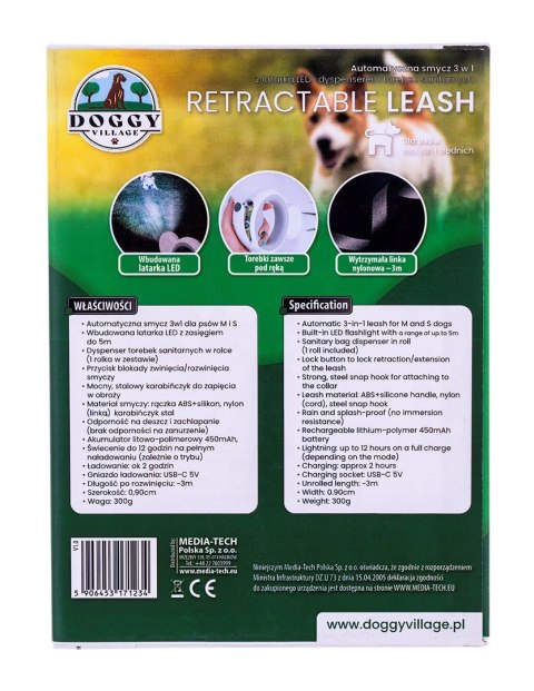 DOGGYVILLAGE SMYCZ AUTOMATYCZNA 3W1 Z LATARKĄ LED NIEBIESKA MT7123 DOGGYVILLAGE SMYCZ AUTOMATYCZNA 3W1 Z LATARKĄ LED NIEBIESKA MT7123