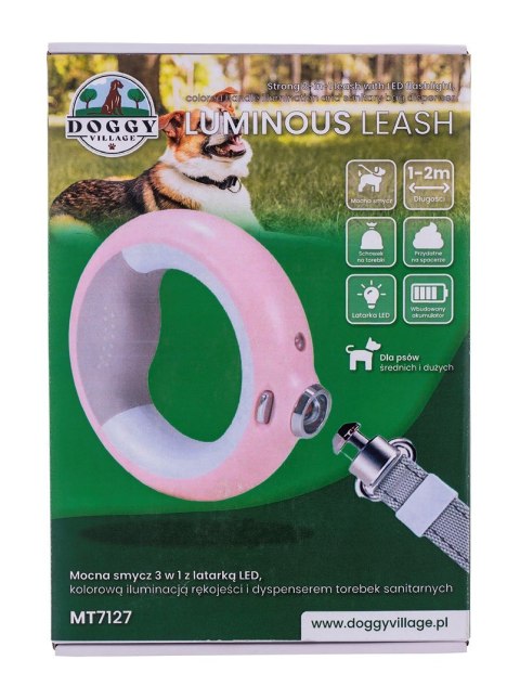 DOGGYVILLAGE SMYCZ MOCNA Z LATARKĄ LED I KOLOROWĄ ILUMINACJĄ RĘKOJEŚCI 3W1 RÓŻOWA MT7127 DOGGYVILLAGE SMYCZ MOCNA Z LATARKĄ LED I KOLOROWĄ ILUMINACJĄ RĘKOJEŚCI 3W1 RÓŻOWA MT7127
