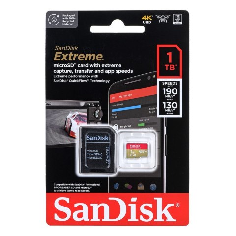 KARTA PAMIĘCI SANDISK EXTREME microSDXC 1 TB 190/130 MB/s A2 C10 V30 UHS-I U3 KARTA PAMIĘCI SANDISK EXTREME microSDXC 1 TB 190/130 MB/s A2 C10 V30 UHS-I U3