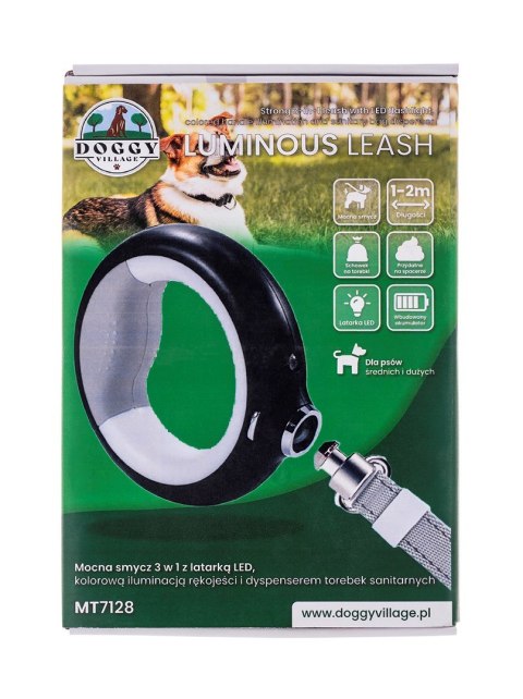 DOGGYVILLAGE SMYCZ MOCNA Z LATARKĄ LED I KOLOROWĄ ILUMINACJĄ RĘKOJEŚCI 3W1 CZARNA MT7128 DOGGYVILLAGE SMYCZ MOCNA Z LATARKĄ LED I KOLOROWĄ ILUMINACJĄ RĘKOJEŚCI 3W1 CZARNA MT7128