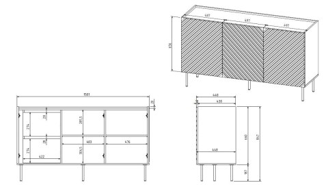 Komoda 3D2SZ ONDA 150x45xH85 zieleń Komoda 3D2SZ ONDA 150x45xH85 zieleń