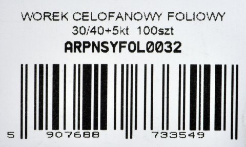 WOREK CELOFANOWY FOLIOWY 30/40+5KT 100SZT WOREK CELOFANOWY FOLIOWY 30/40+5KT 100SZT