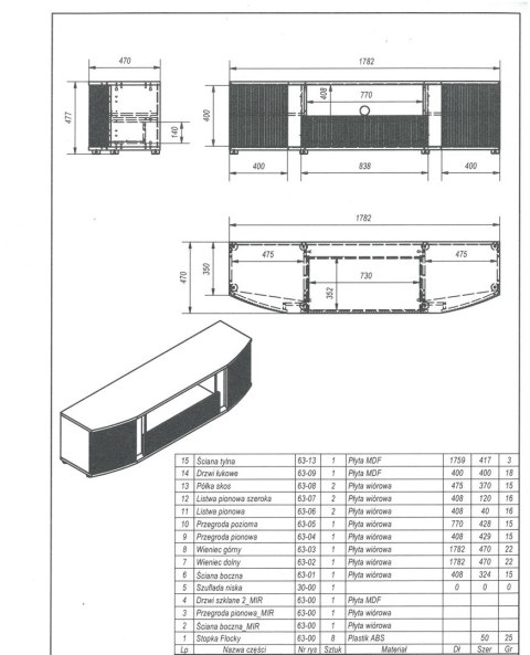 Szafka RTV MICHELLE 178x35-47xH48 czarny/dąb viking Szafka RTV MICHELLE 178x35-47xH48 czarny/dąb viking