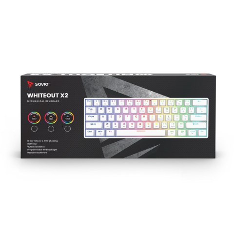 SAVIO KLAWIATURA MECHANICZNA WHITEOUT X2 BLUE OUTEMU, HOT SWAP SAVIO KLAWIATURA MECHANICZNA WHITEOUT X2 BLUE OUTEMU, HOT SWAP