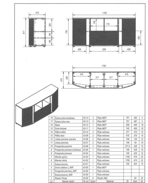 Komoda MICHELLE 178x35-47xH82 czarny/dąb viking Komoda MICHELLE 178x35-47xH82 czarny/dąb viking