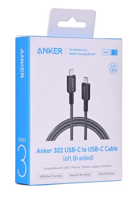 Kabel Anker 322 USB-C do USB-C 1.8m czarny Kabel Anker 322 USB-C do USB-C 1.8m czarny
