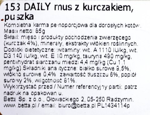 ALMO NATURE Daily Menu Mus z kurczakiem - mokra karma dla kota - puszka 85 g ALMO NATURE Daily Menu Mus z kurczakiem - mokra karma dla kota - puszka 85 g