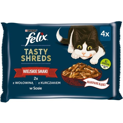 FELIX Tasty Shreds z wołowiną i kurczakiem - mokra karma dla kota - 4x 80g FELIX Tasty Shreds z wołowiną i kurczakiem - mokra karma dla kota - 4x 80g