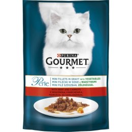 GOURMET PERLE mini fileciki w sosie z wołowiną i marchewką - mokra karma dla kota - saszetka 85 g