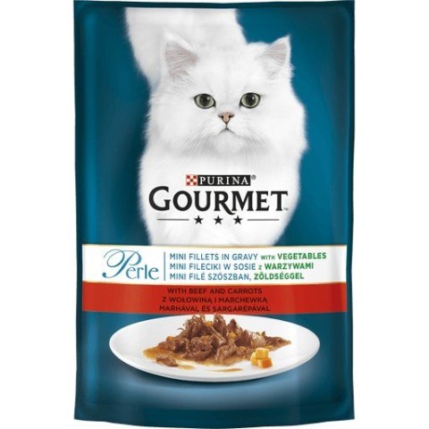 GOURMET PERLE mini fileciki w sosie z wołowiną i marchewką - mokra karma dla kota - saszetka 85 g GOURMET PERLE mini fileciki w sosie z wołowiną i marchewką - mokra karma dla kota - saszetka 85 g