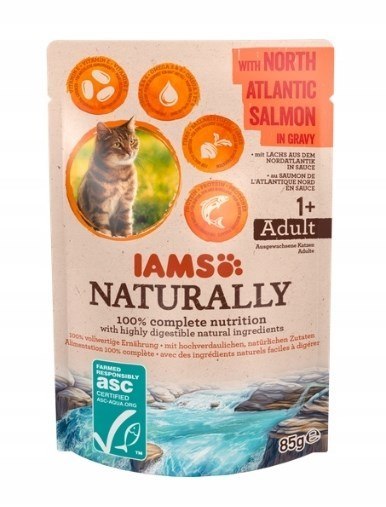 IAMS Naturally Adult z łososiem północnoatlantyckim w sosie 85g kot IAMS Naturally Adult z łososiem północnoatlantyckim w sosie 85g kot
