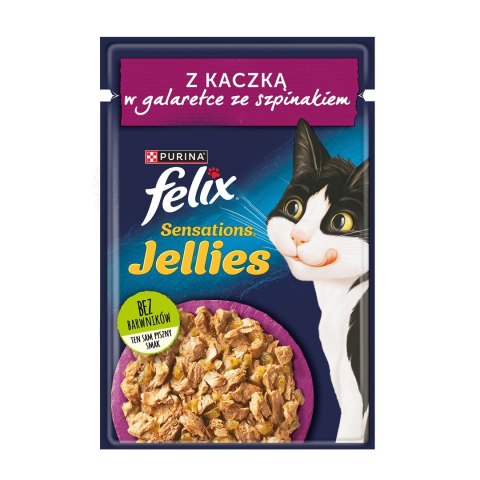 PURINA Felix Sensations Jellies z kaczką w galaretce ze szpinakiem - mokra karma dla kota - saszetka 85 g PURINA Felix Sensations Jellies z kaczką w galaretce ze szpinakiem - mokra karma dla kota - saszetka 85 g