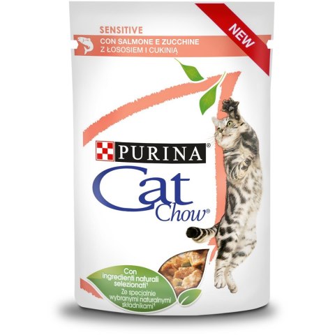 Purina Cat Chow Sensitive z łososiem i cukinią w sosie - mokra karma dla kota - 85 g Purina Cat Chow Sensitive z łososiem i cukinią w sosie - mokra karma dla kota - 85 g