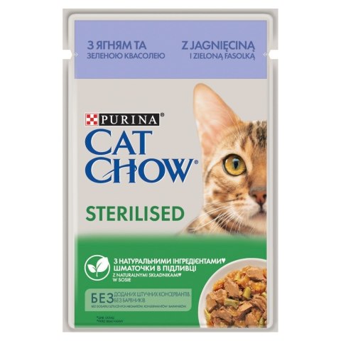 Purina Cat Chow Sterilised z jagnięciną i zieloną fasolką w sosie - mokra karma dla kota - 85 g Purina Cat Chow Sterilised z jagnięciną i zieloną fasolką w sosie - mokra karma dla kota - 85 g