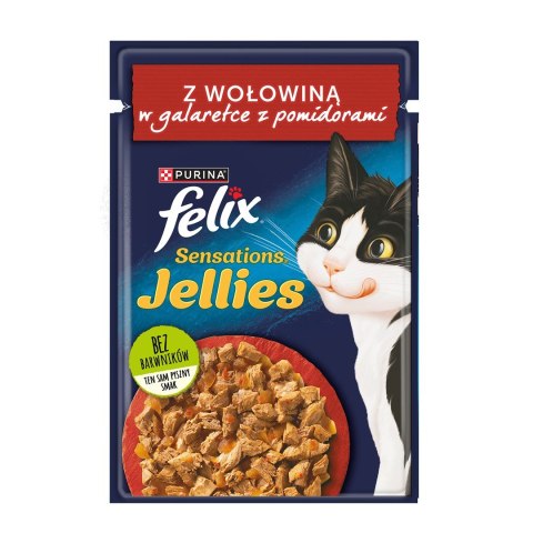 Purina Felix Sensations Jellies z wołowiną w galaretce z pomidorami - mokra karma dla kota - 85 g Purina Felix Sensations Jellies z wołowiną w galaretce z pomidorami - mokra karma dla kota - 85 g
