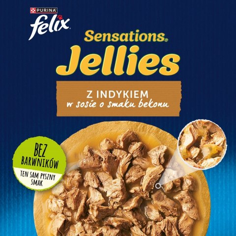 Purina Felix Sensations Sauce z indykiem w sosie o smaku bekonu - mokra karma dla kota - saszetka 85 g Purina Felix Sensations Sauce z indykiem w sosie o smaku bekonu - mokra karma dla kota - saszetka 85 g