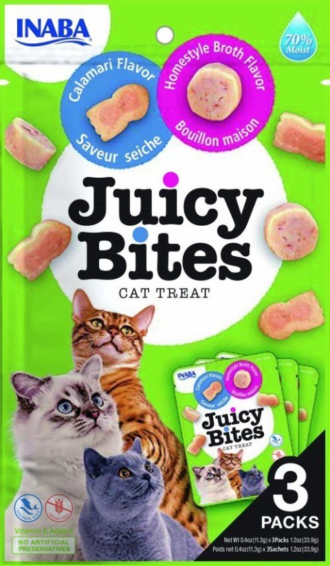 INABA Juicy Bites O smaku domowego bulionu i kalmara - przysmak dla kota - 3x11,3 g INABA Juicy Bites O smaku domowego bulionu i kalmara - przysmak dla kota - 3x11,3 g