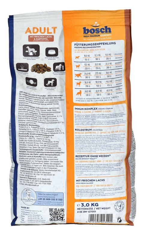 BOSCH Adult Fresh Salmon & Potato - świeży łosoś i ziemniaki 3kg BOSCH Adult Fresh Salmon & Potato - świeży łosoś i ziemniaki 3kg