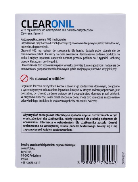 FRANCODEX Clearonil Duże psy - krople przeciw kleszczom i pchłom dla psa - 3x402 mg FRANCODEX Clearonil Duże psy - krople przeciw kleszczom i pchłom dla psa - 3x402 mg