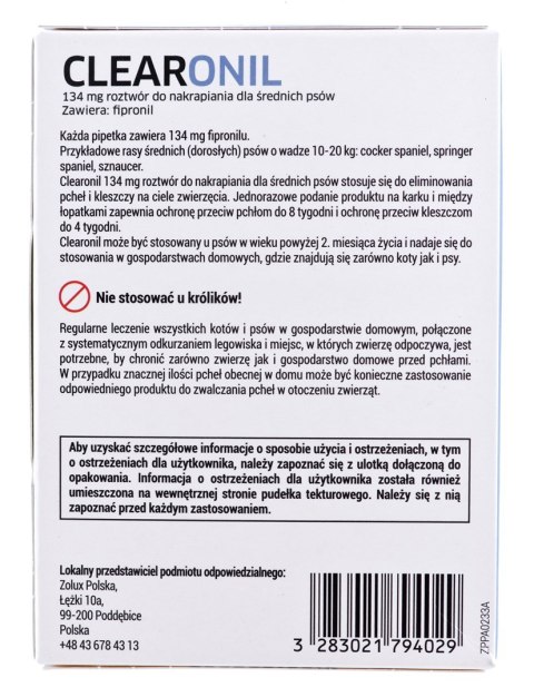 FRANCODEX Clearonil Średnie psy - krople przeciw kleszczom i pchłom dla psa - 3x134 mg FRANCODEX Clearonil Średnie psy - krople przeciw kleszczom i pchłom dla psa - 3x134 mg