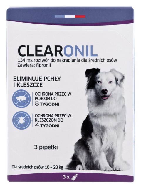 FRANCODEX Clearonil Średnie psy - krople przeciw kleszczom i pchłom dla psa - 3x134 mg FRANCODEX Clearonil Średnie psy - krople przeciw kleszczom i pchłom dla psa - 3x134 mg