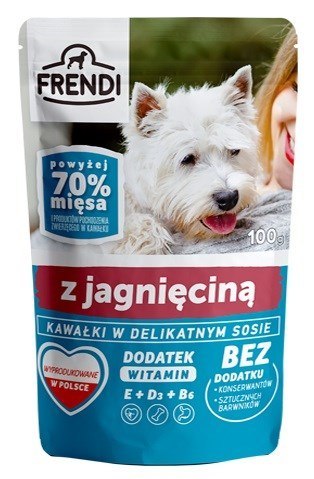 FRENDI Kawałki w delikatnym sosie z jagnięciną - mokra karma dla psa - 100 g FRENDI Kawałki w delikatnym sosie z jagnięciną - mokra karma dla psa - 100 g
