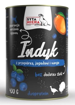 SYTA MICHA mokra karma indyk z przepiórką, jagodami i mango 400g pies
