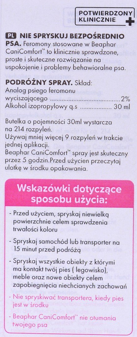 Beaphar spray z zawartością feromonów dla psa 30ml Beaphar spray z zawartością feromonów dla psa 30ml