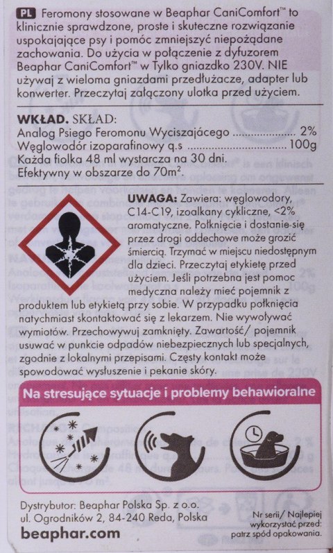 Beaphar wkład z zawartością feromonów dla psa 48ml Beaphar wkład z zawartością feromonów dla psa 48ml