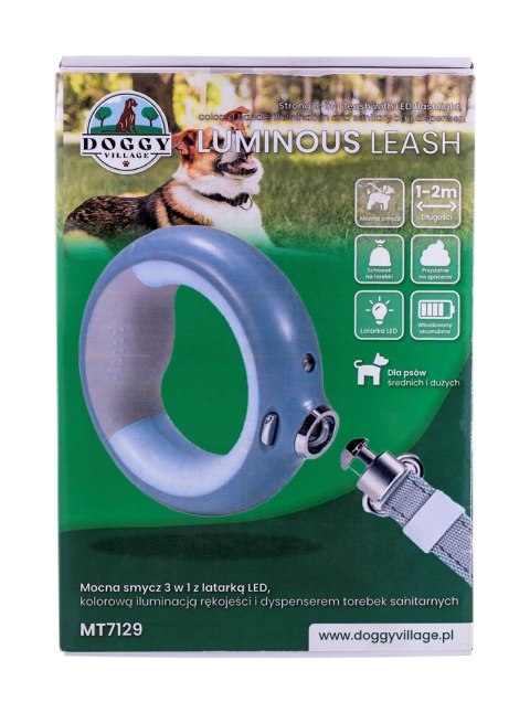 DOGGYVILLAGE SMYCZ MOCNA Z LATARKĄ LED I KOLOROWĄ ILUMINACJĄ RĘKOJEŚCI 3W1 SZARA MT7129 DOGGYVILLAGE SMYCZ MOCNA Z LATARKĄ LED I KOLOROWĄ ILUMINACJĄ RĘKOJEŚCI 3W1 SZARA MT7129
