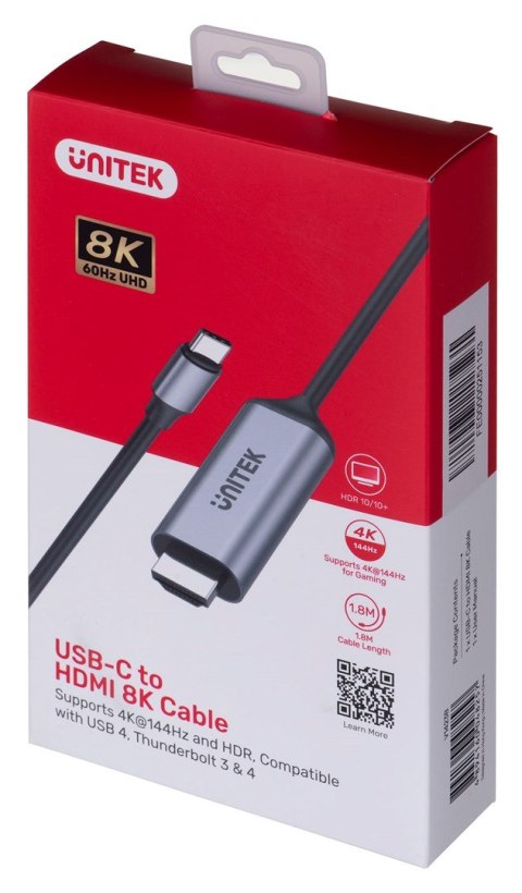 UNITEK KABEL ADAPTER USB-C - HDMI 2.1 8K 60HZ 1,8M UNITEK KABEL ADAPTER USB-C - HDMI 2.1 8K 60HZ 1,8M